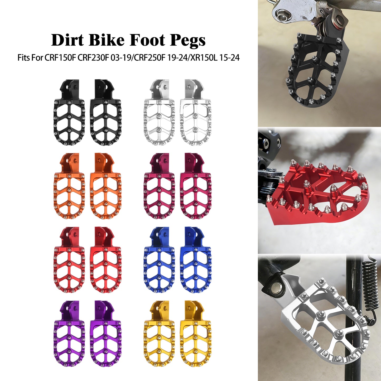 CNC Aluminum Wide Dirt Bike Foot Pegs 8 Colors Anti-Slip for Surron Light Bee E Ride Pro Honda CRF150F CRF230F CRF250F XR150L
